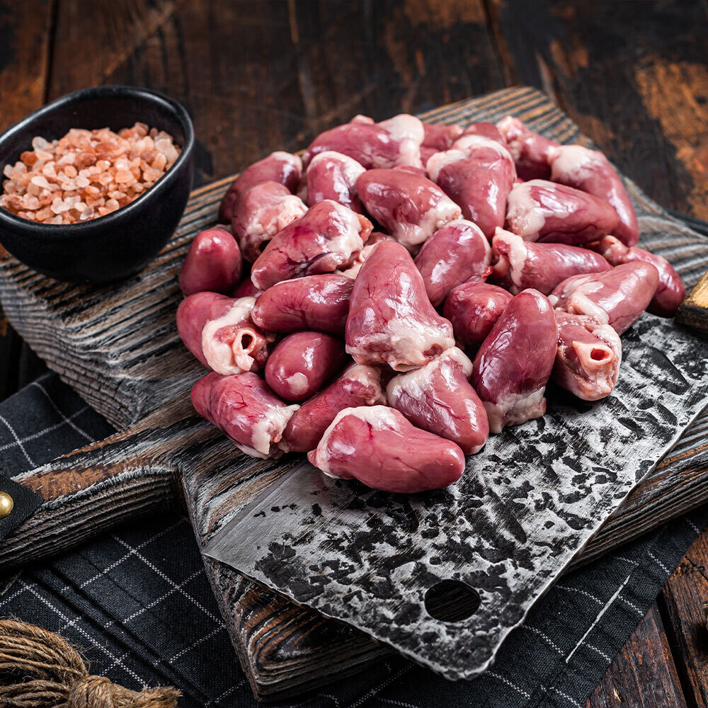 Raw chicken hearts from pasture-raised Indiana chickens