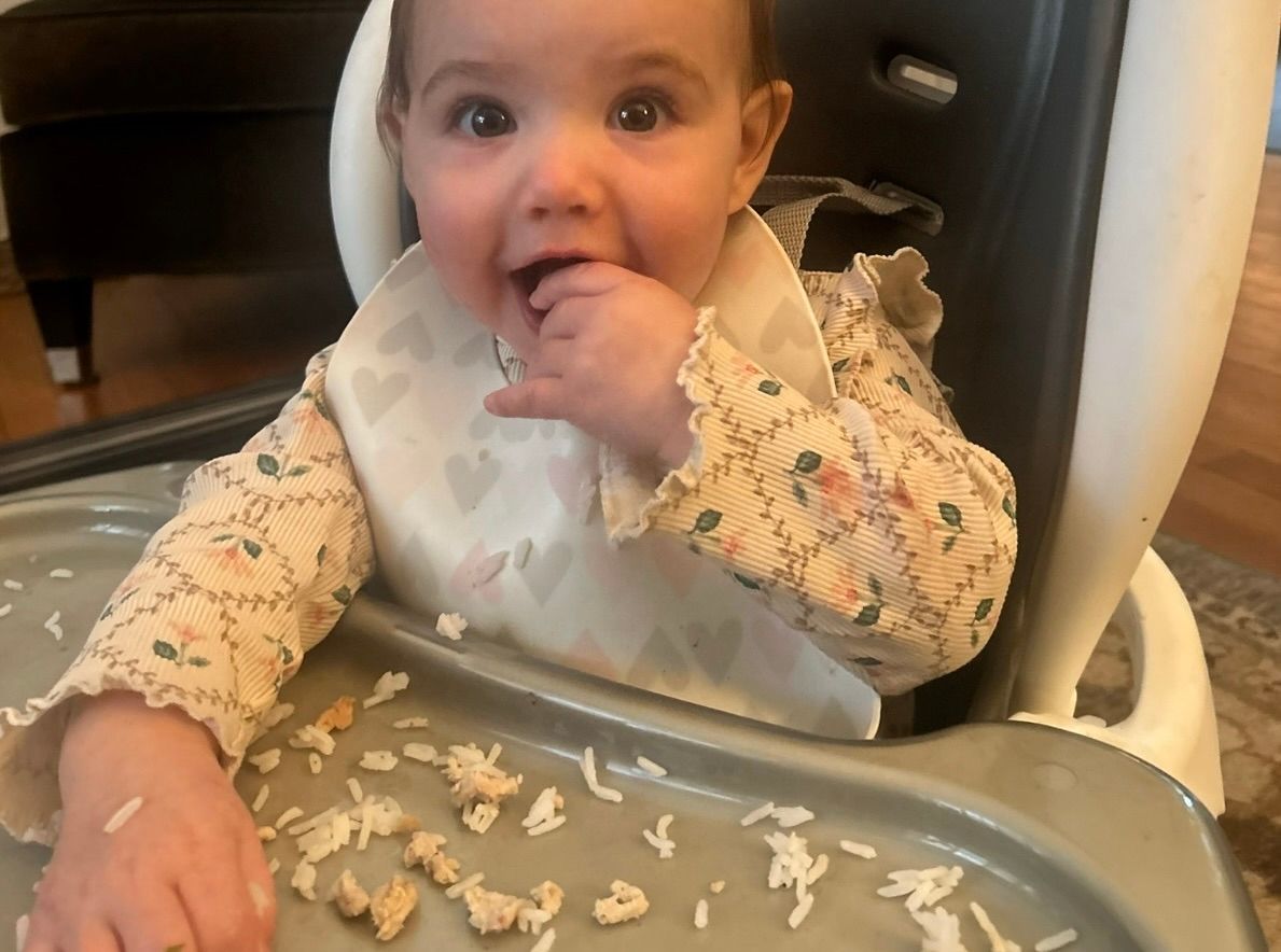 Ground chicken pieces prepared for a child learning to self-feed