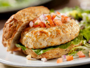 Cooked burger made from pasture-raised ground chicken